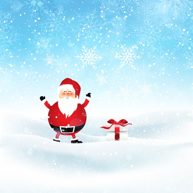 Papá Noel y regalo en paisaje nevado