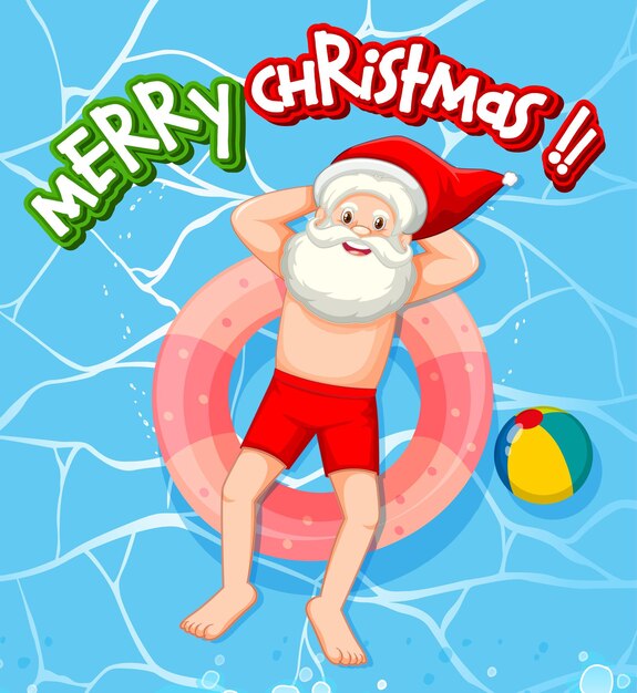 Papá Noel relajarse en el tema de verano de la piscina