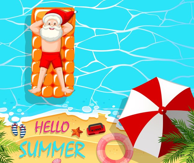Papá Noel relajarse en el tema de verano de la piscina