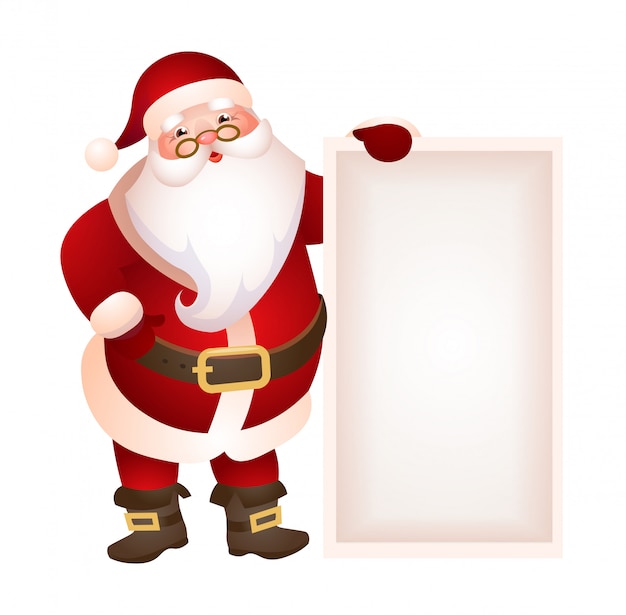 Papá Noel sosteniendo ilustración banner en blanco