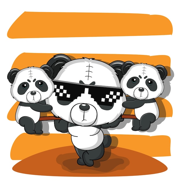 Vector gratuito papá panda hace ejercicio con cachorro panda