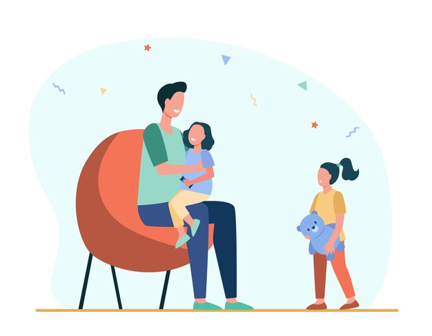Papá prestando atención a un solo niño. Hija, padre, ilustración plana de juguete.