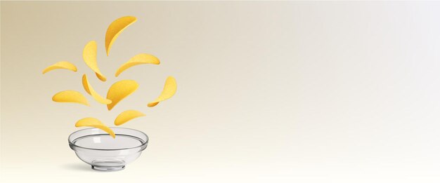 Las papas fritas caen en un cuenco de vidrio.