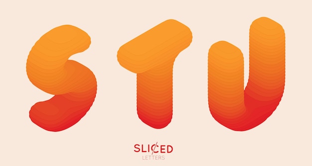 Papel abstracto cortado letras en rodajas con degradado de color. Los trozos de papel con sombra suave forman letras 3d. Diseño minimalista. Ilustración del alfabeto. Símbolos de artesanía de papel ST U.
