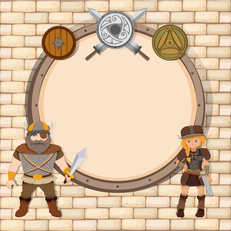 Vector gratuito papel de borde con tema de vikingos