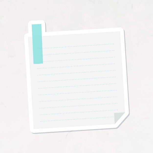 Papel de carta rayado en blanco con un vector de pegatina de cinta Washi azul