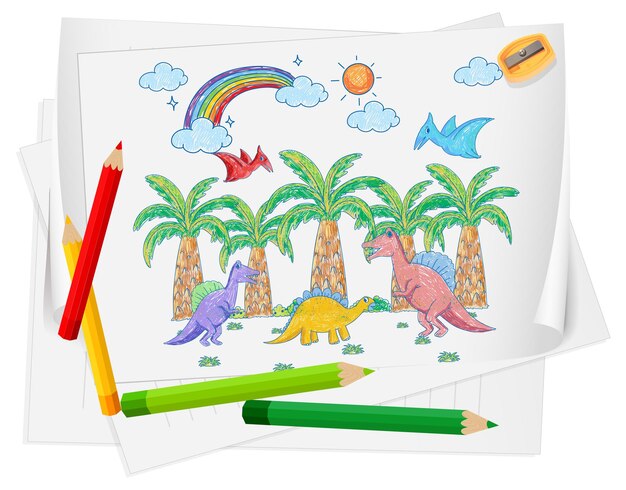 Un papel con un diseño de boceto de garabato con lápiz de color y color.