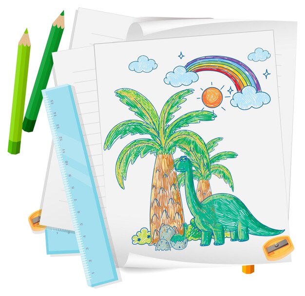 Un papel con un diseño de boceto de garabato con lápiz de color y color.
