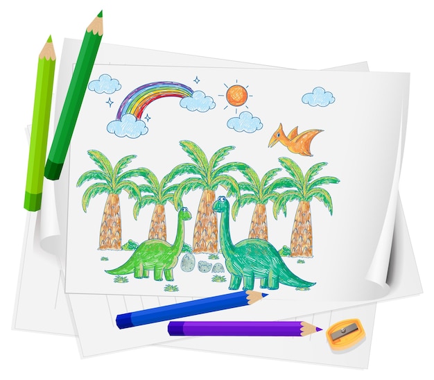 Un papel con un diseño de boceto de garabato con lápiz de color y color.