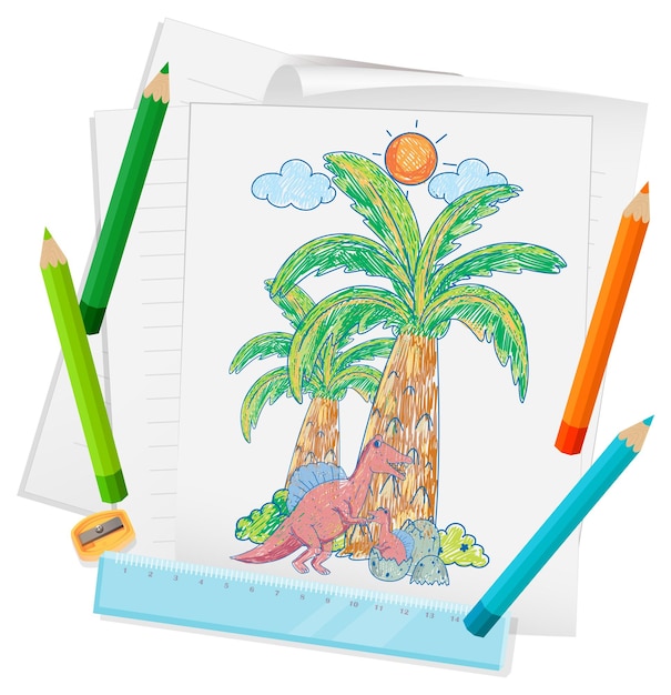 Un papel con un diseño de boceto de garabato con lápiz de color y color.