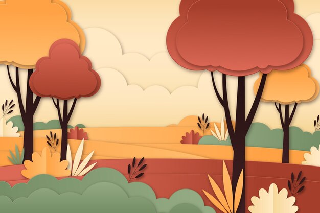 Papel estilo otoño paisaje con árboles.