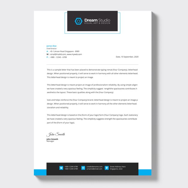 Papel con membrete de la empresa moderna, plantilla con membrete