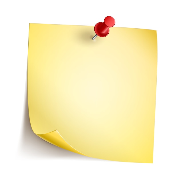 Papel de nota amarillo con alfiler rojo
