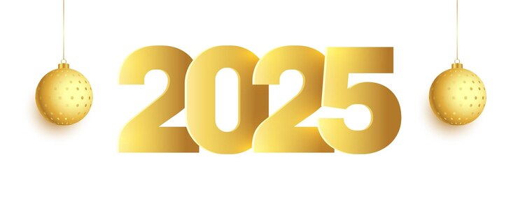 Vector gratuito papel de pared con letras del año nuevo 2025 con bauble de navidad