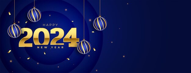 papel pintado de confeti de la víspera de Año Nuevo de 2024 con un vector de joyas de Navidad colgadas