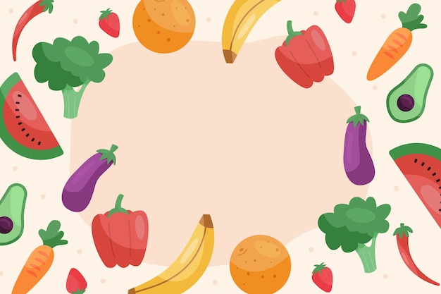 Vector gratuito papel pintado con diseño de frutas y verduras.