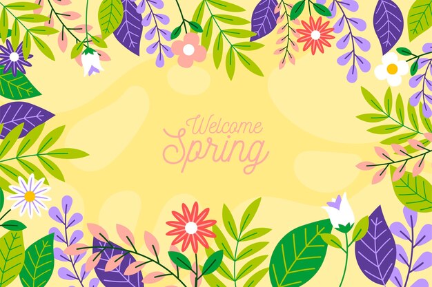 Papel pintado ilustrado de primavera floral