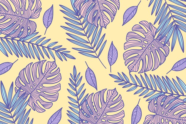 Papel pintado lineal hojas tropicales con color pastel