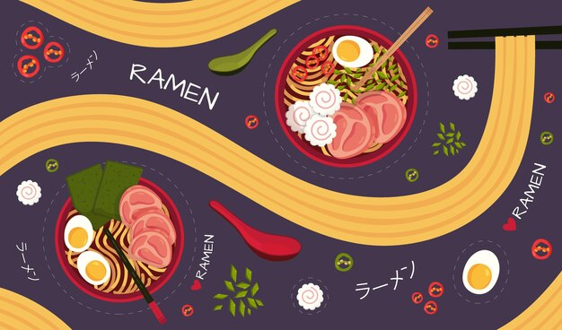 Papel pintado mural de restaurante con ramen ilustrado