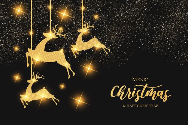 Papel pintado navideño moderno con marco dorado de renos navideños