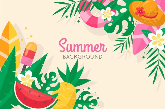 Papel pintado de verano de diseño plano con playa