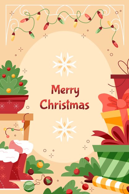 Papel pintado vertical navideño plano con luces y regalos.