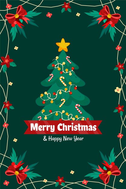Papel pintado vertical plano de Navidad con árbol y lazos.