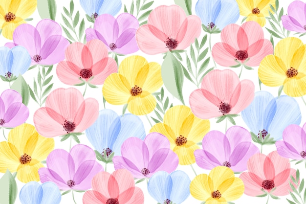 Vector gratuito papel tapiz floral acuarela con colores pastel