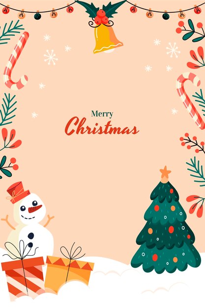 Papel tapiz vertical plano para la celebración de la temporada navideña con muñeco de nieve y árbol