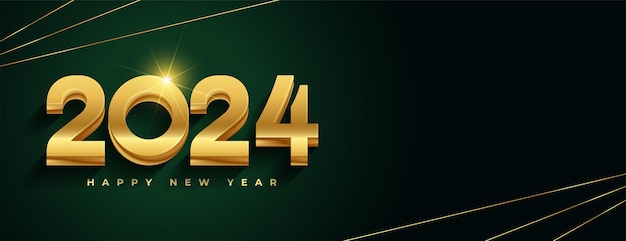 Papel tapiz de víspera de año nuevo con texto dorado de estilo 3d 2024 con vector de efecto brillante