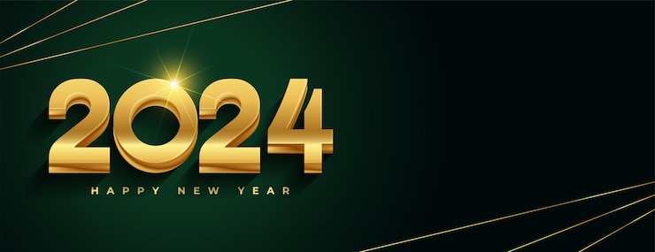 Vector gratuito papel tapiz de víspera de año nuevo con texto dorado de estilo 3d 2024 con vector de efecto brillante