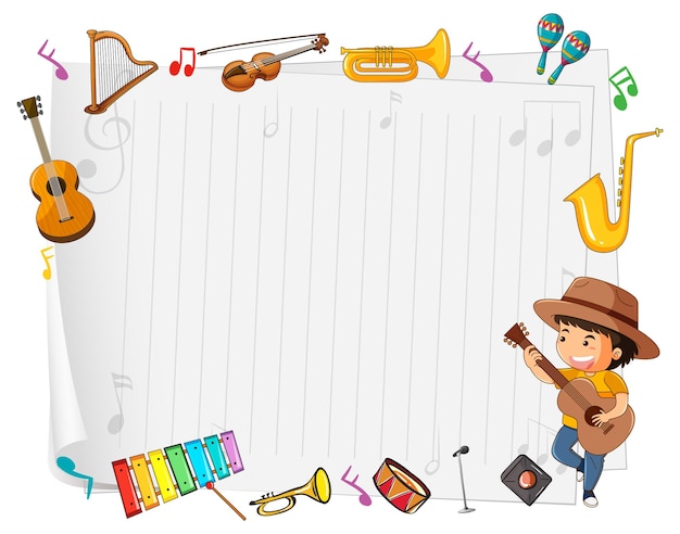 Vector gratuito papel vacío con instrumentos musicales.