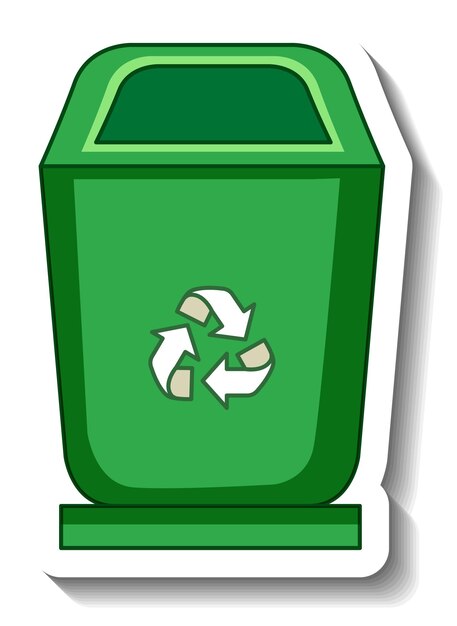 Papelera de reciclaje verde sobre fondo blanco.