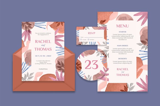 Papelería de boda de acuarela