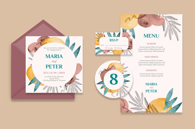 Papelería de boda de acuarela