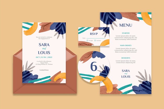 Papelería de boda de acuarela