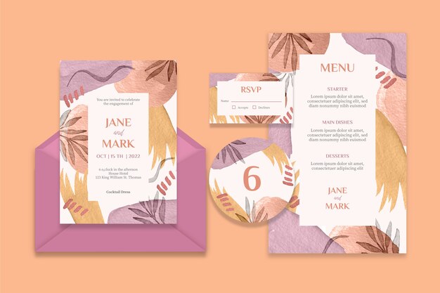 Papelería de boda de acuarela