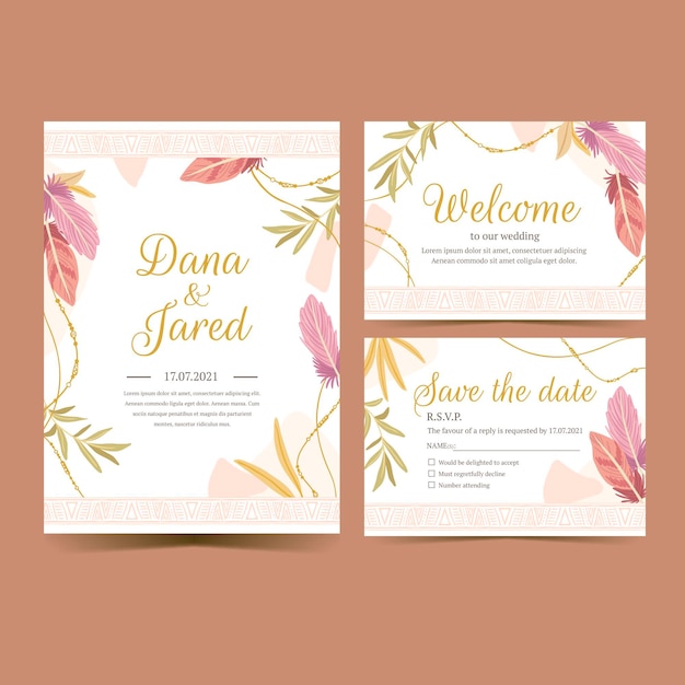 Vector gratuito papelería de boda boho dibujada a mano