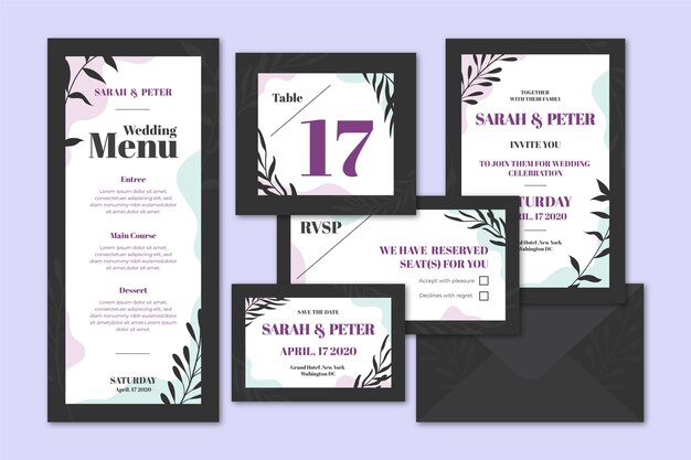Papelería de boda elegante y oscura