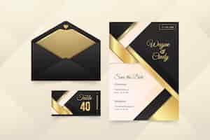 Vector gratuito papelería de boda de lujo dorado degradado