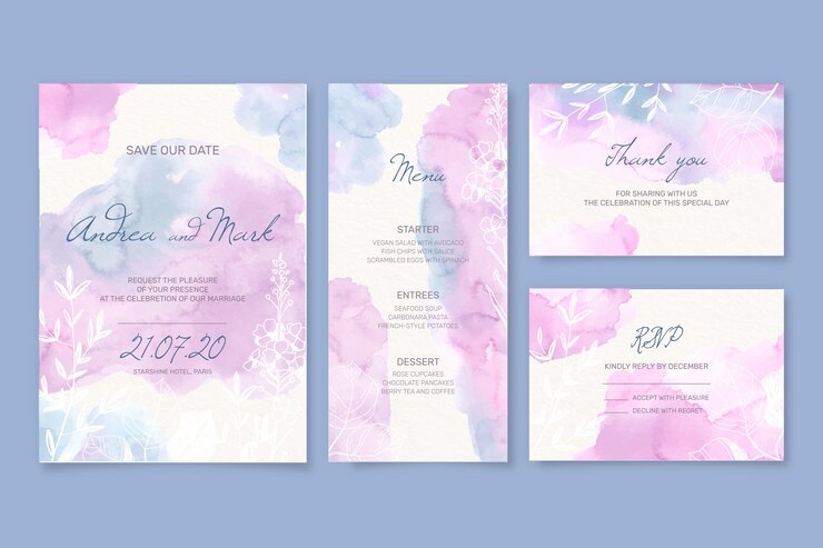 Vector gratuito papelería de boda y sobre en estilo acuarela