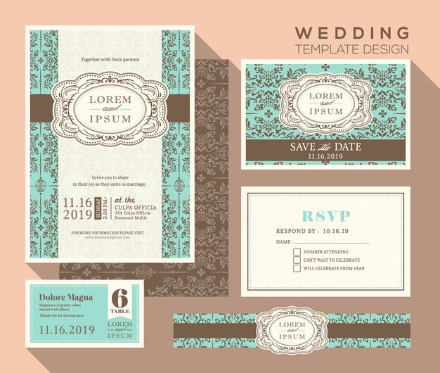 Papelería para bodas con ornamentos