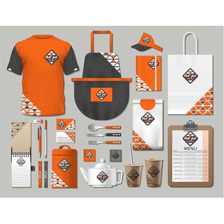 Vector gratuito papelería de cafetería con diseño naranja