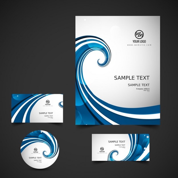 Vector gratuito papelería de empresa azul con remolino