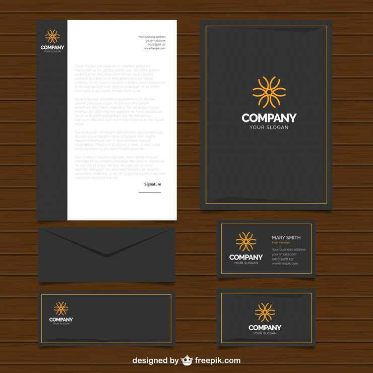 Vector gratuito papelería de empresa negra