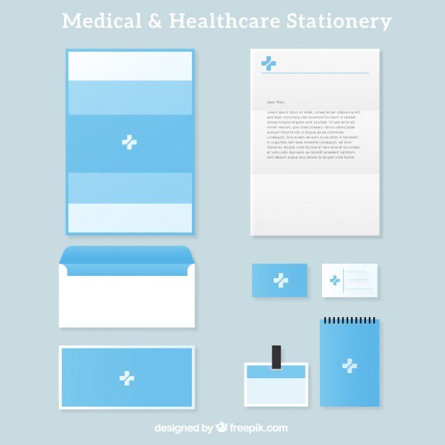Vector gratuito papelería médica celeste
