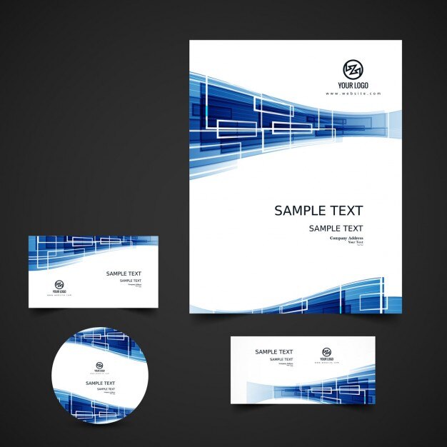Vector gratuito papelería de negocio azul moderna