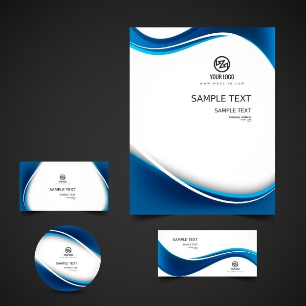 Vector gratuito papelería de negocios azul ondulada