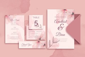 Vector gratis papelería variada para boda en tonos rosados