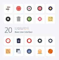 Vector gratuito paquete de 20 iconos de color plano básico como flechas de dirección flecha de basura ui